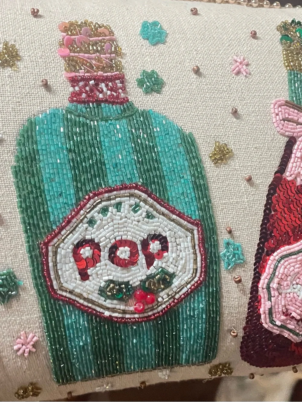 Cynthia Rowley Holiday Bottle Sequin Embroidered Decorative Pillow - Green & Red